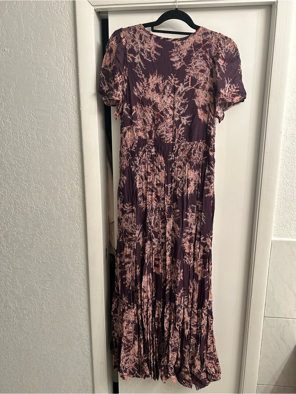 Anthropologie Plum Maxi Dress with Blush Floral Print